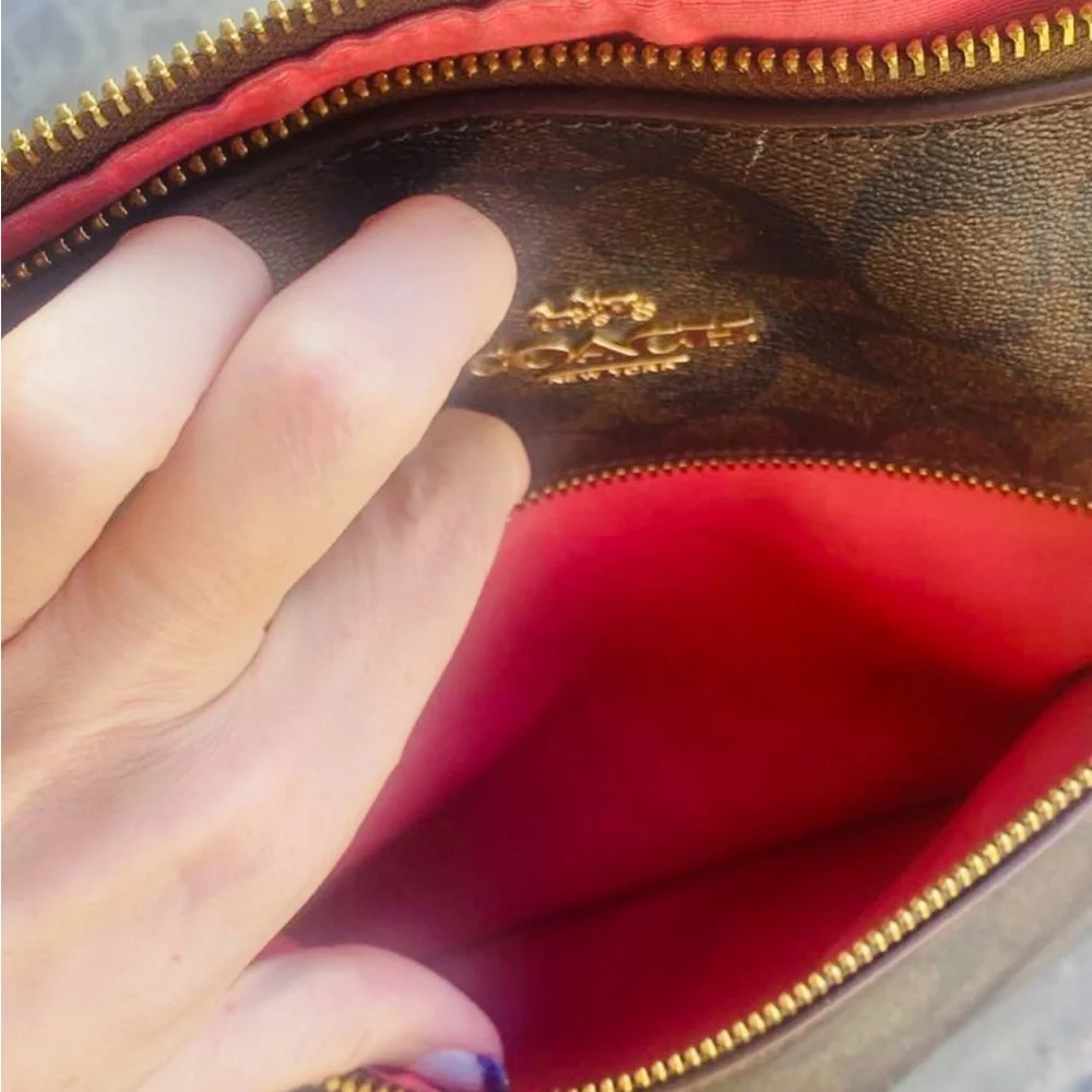 Coach Signature Brown Tote with Pink Trim